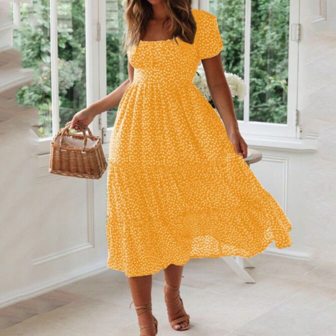 Vestidos Vintage Vintage Print Puff Sleeve summer Beach sweet dresses Casual Square collar floral maxi long dress 2022 festa 5