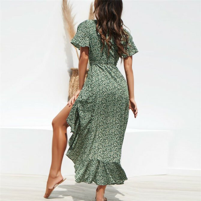 Summer Beach Maxi Dress Women Floral Print Boho Long Chiffon Dress Ruffles Wrap Casual V-Neck Split Sexy Party Dress Robe 2