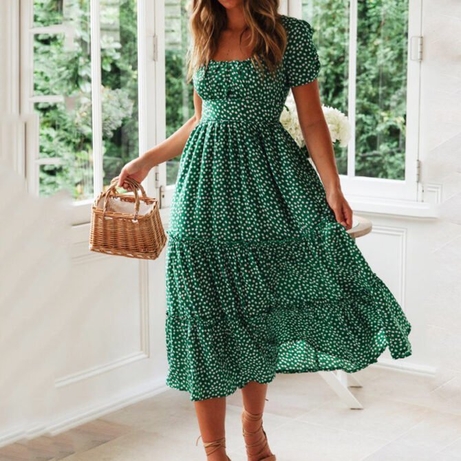 Vestidos Vintage Vintage Print Puff Sleeve summer Beach sweet dresses Casual Square collar floral maxi long dress 2022 festa 1